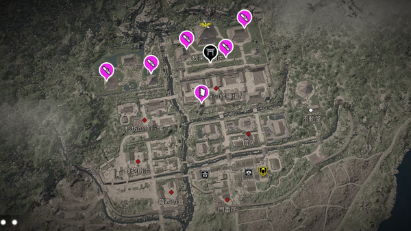 根来寺境内（アサクリ）の紙片map