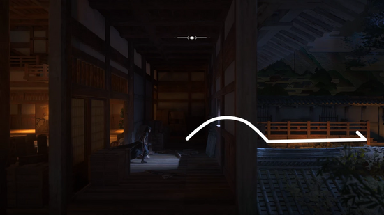 芝居・忍パート：窓から逃走する