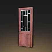 細くて赤い木製ドア