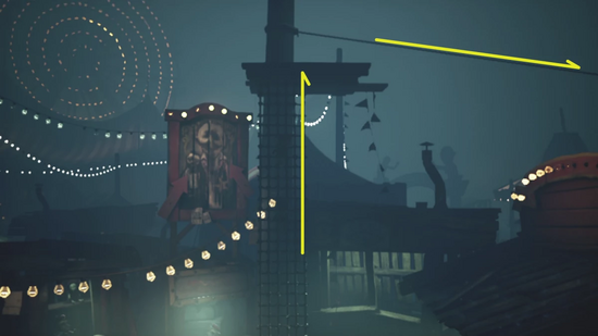 ロープ伝いに進む