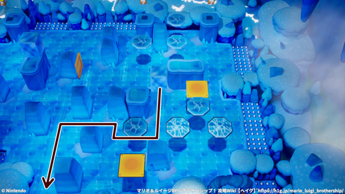 氷を滑らせて水に落とす