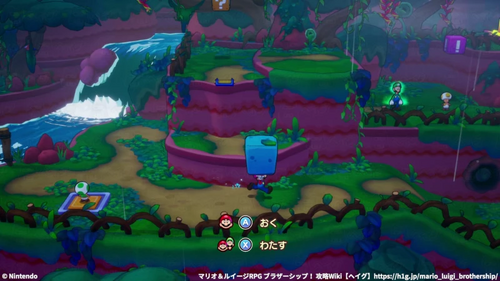 キノピオをスイッチに乗せて青い石をルイージに渡す