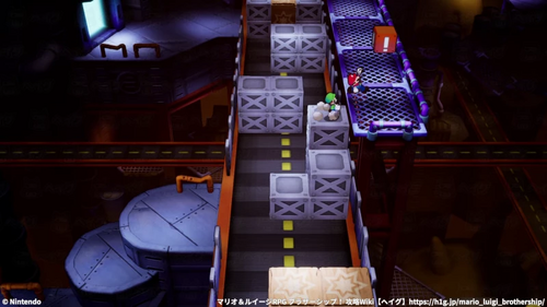 階段状のコンテナを登ってビックリブロックを叩く