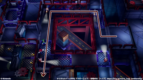 見張りに見つからないように左下へ