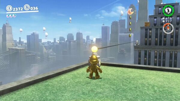 ビルをつなぐ電線の上