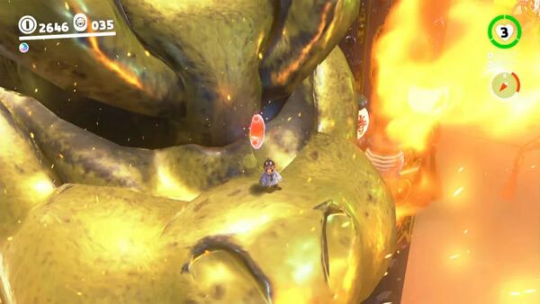 巨大クッパ像の鼻先で