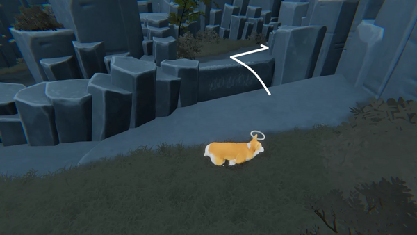 上から枯れ木に飛び乗る