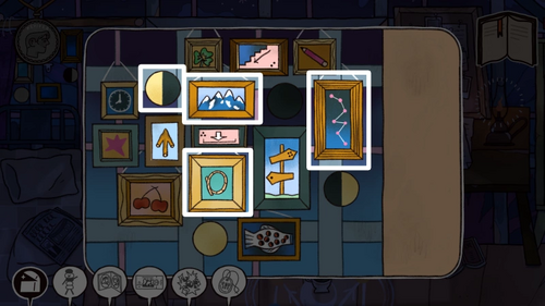 絵画の配置と矢印が示すヒント