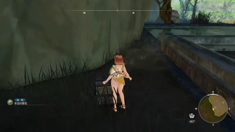 かつての集会所：水辺の苔石