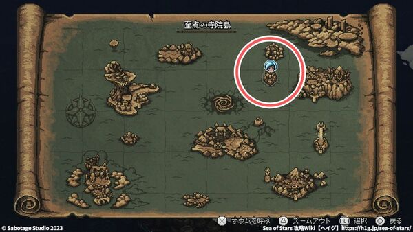 至点の寺院島(北東の海上)