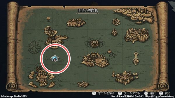 至点の寺院島(西の海上)